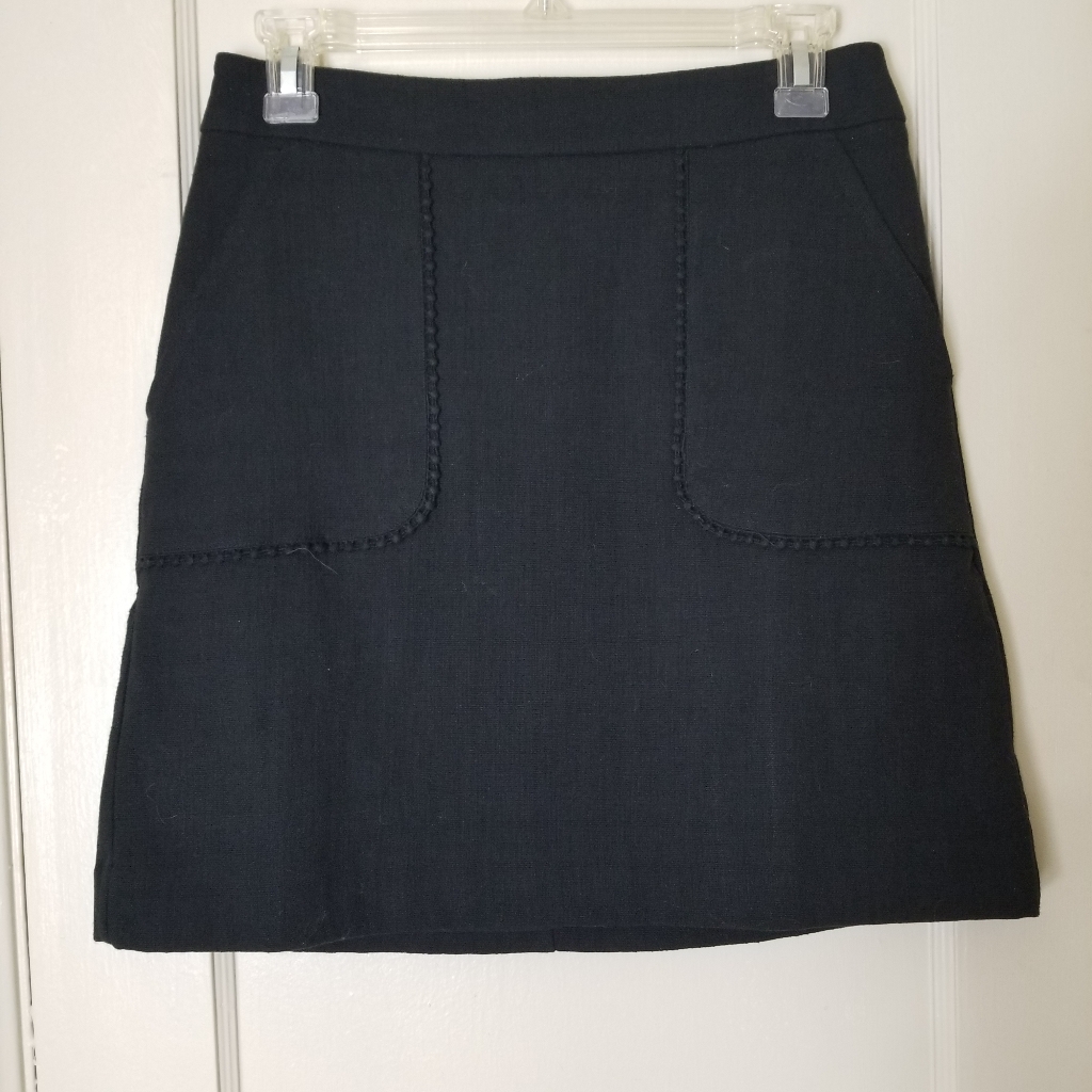 Loft Black Texture Woven Skirt With Front Pockets